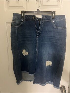 Ashley Stewart Dark Blue Distressed Straight Leg Jeans